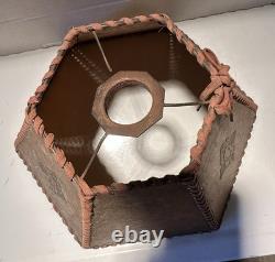 Antique Vintage Art & Crafts Deco Mica Hexagon 6 Laced Panel Lamp Shade 7 x 11