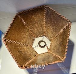 Antique Vintage Art & Crafts Deco Mica Hexagon 6 Laced Panel Lamp Shade 7 x 11