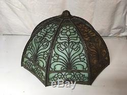 Antique Vintage Art Nouveau Glass Lamp Shade 8 Panel Curved 2 Tone Slag Light