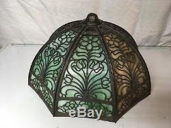 Antique Vintage Art Nouveau Glass Lamp Shade 8 Panel Curved 2 Tone Slag Light