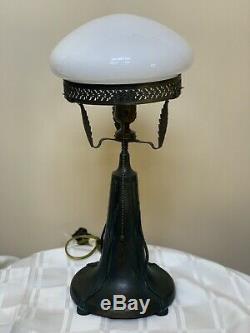 Antique Vintage Art Nouveau Lamp Desk 8 Mushroom Shade