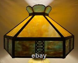 Antique Vintage Arts & Crafts Mission Metal & Slag Stained Glass Lamp Shade 17