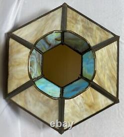 Antique Vintage Arts & Crafts Mission Metal & Slag Stained Glass Lamp Shade 17