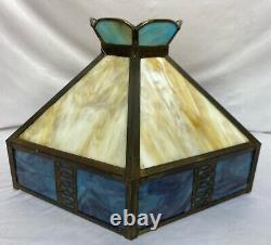 Antique Vintage Arts & Crafts Mission Metal & Slag Stained Glass Lamp Shade 17