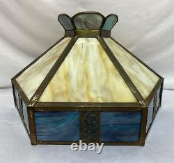 Antique Vintage Arts & Crafts Mission Metal & Slag Stained Glass Lamp Shade 17