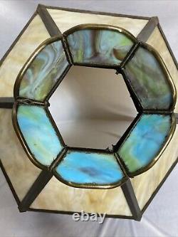 Antique Vintage Arts & Crafts Mission Metal & Slag Stained Glass Lamp Shade 17