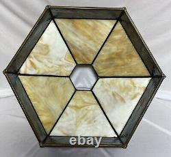 Antique Vintage Arts & Crafts Mission Metal & Slag Stained Glass Lamp Shade 17