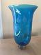 Antique Vintage Blue Etched Glass Hurricane Torchiere Lamp Shade 3 Available