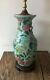 Antique Vintage Chinese Green Porcelain Vase With Flowers Peony Table Lamp & Shade