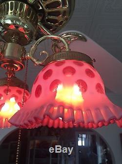 Antique/ Vintage Cranberry Coin Dot/Spot Glass Lamp Shades Stunning Color FENTON