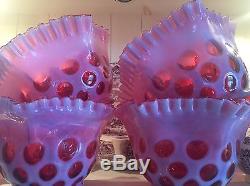 Antique/ Vintage Cranberry Coin Dot/Spot Glass Lamp Shades Stunning Color FENTON