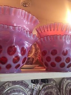 Antique/ Vintage Cranberry Coin Dot/Spot Glass Lamp Shades Stunning Color FENTON