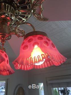 Antique/ Vintage Cranberry Coin Dot/Spot Glass Lamp Shades Stunning Color FENTON