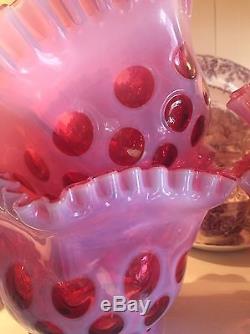 Antique/ Vintage Cranberry Coin Dot/Spot Glass Lamp Shades Stunning Color FENTON