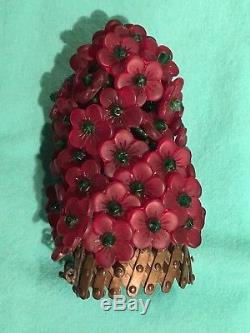 Antique Vintage Czechoslovakia Czech Red Glass Bead Bulb Cover Lamp Shade Newel