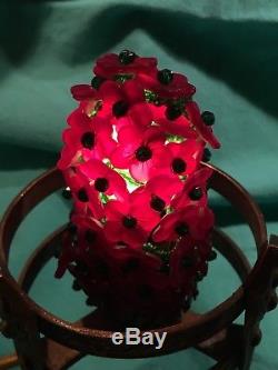 Antique Vintage Czechoslovakia Czech Red Glass Bead Bulb Cover Lamp Shade Newel