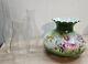 Antique Vintage Gwtw Glass Lamp Shade Floral Green Hand Painted 3 Glass Chimney