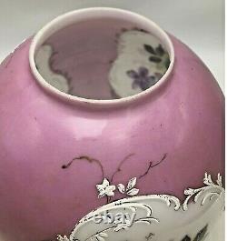 Antique Vintage GWTW Glass Lamp Shade Globe Hand Painted Flower Violets Kerosene