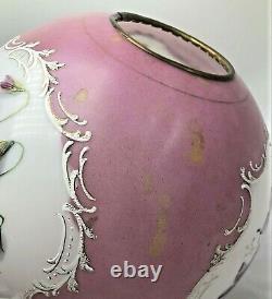 Antique Vintage GWTW Glass Lamp Shade Globe Hand Painted Flower Violets Kerosene