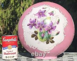 Antique Vintage GWTW Glass Lamp Shade Globe Hand Painted Flower Violets Kerosene