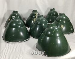 Antique Vintage Industrial Green Angled Metal Lamp Shades Lot of 7 Gas Station