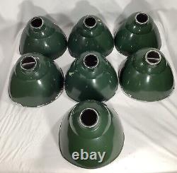 Antique Vintage Industrial Green Angled Metal Lamp Shades Lot of 7 Gas Station