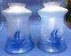 Antique Vintage Iridescent Blue Lamp Shades Sailboat Pair 2