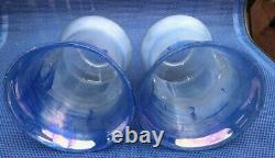 Antique Vintage Iridescent Blue lamp Shades Sailboat Pair 2