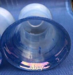 Antique Vintage Iridescent Blue lamp Shades Sailboat Pair 2