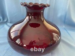Antique / Vintage Large Ruby Red Ribbed Optic Crimped Top Glass Lamp Shade