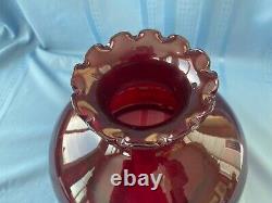 Antique / Vintage Large Ruby Red Ribbed Optic Crimped Top Glass Lamp Shade