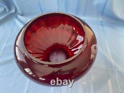 Antique / Vintage Large Ruby Red Ribbed Optic Crimped Top Glass Lamp Shade