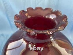 Antique / Vintage Large Ruby Red Ribbed Optic Crimped Top Glass Lamp Shade