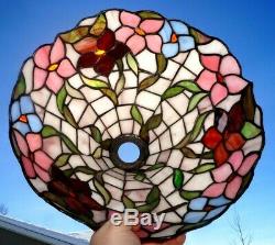 Antique Vintage Leaded Stained Art Glass Lamp Shade Flowers Foliage Pattern