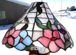 Antique Vintage Leaded Stained Art Glass Lamp Shade Flowers Foliage Pattern