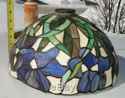 Antique Vintage Leaded Stained Slag Art Glass Lamp Shade Vines Foliage Pattern