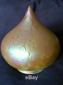 Antique Vintage Loetz Quezel Gold Aurene Iridescent Lamp Shade OLD EXCELLENT