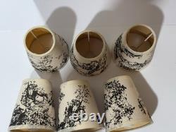Antique Vintage Look Fabric Toile Candle Chandelier Lamp Shades Linen Set Of 6