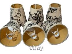 Antique Vintage Look Fabric Toile Candle Chandelier Lamp Shades Linen Set Of 6