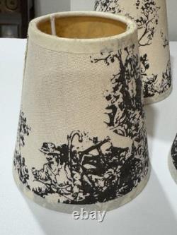 Antique Vintage Look Fabric Toile Candle Chandelier Lamp Shades Linen Set Of 6