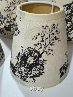 Antique Vintage Look Fabric Toile Candle Chandelier Lamp Shades Linen Set Of 6