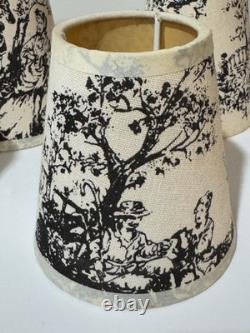 Antique Vintage Look Fabric Toile Candle Chandelier Lamp Shades Linen Set Of 6