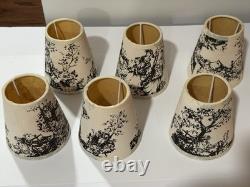 Antique Vintage Look Fabric Toile Candle Chandelier Lamp Shades Linen Set Of 6