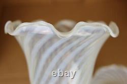 Antique Vintage Opalescent Swirl Glass Ruffled Crimped Lamp Shade Pair