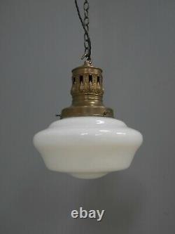 Antique Vintage Opaline Pendant Light Lamp Shade Glass School Chapel