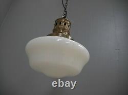 Antique Vintage Opaline Pendant Light Lamp Shade Glass School Chapel