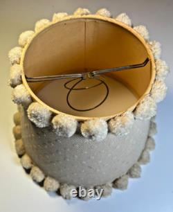 Antique Vintage Pom-Pom Trim Clip-On Lamp Shade Polka Dot Fabric Clamp On Wire