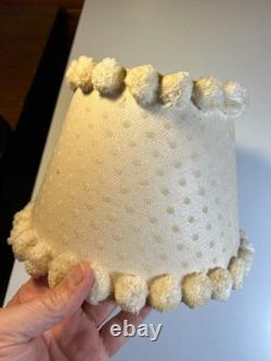 Antique Vintage Pom-Pom Trim Clip-On Lamp Shade Polka Dot Fabric Clamp On Wire
