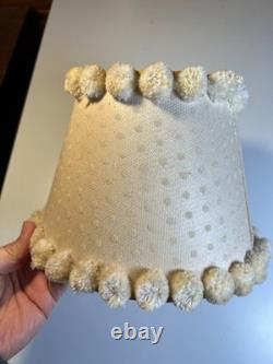 Antique Vintage Pom-Pom Trim Clip-On Lamp Shade Polka Dot Fabric Clamp On Wire