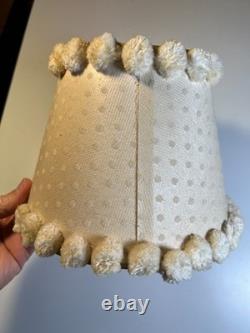 Antique Vintage Pom-Pom Trim Clip-On Lamp Shade Polka Dot Fabric Clamp On Wire